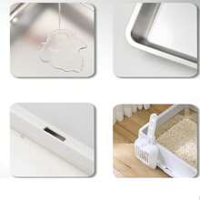 1 件不锈钢猫砂盆，大容量高围栏开放式设计防溅盖深半封闭猫砂盆