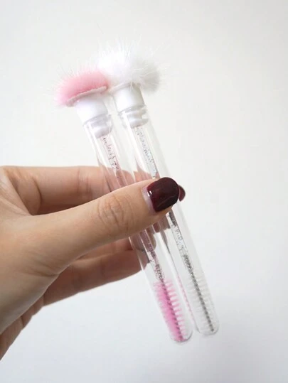 1/2/3pcs Crystal Handle Mink Fur Puff Makeup Brushes, Elegant & Attractive With Transparent Tube Case, Portable Eye Makeup Tool For Travel