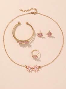 5pcs/Set Stylish Children Floral Daisy Bow Earrings Necklace Bracelet Ring Jewelry Set, Gift For Girls - YSN1526 Daisy - View 5