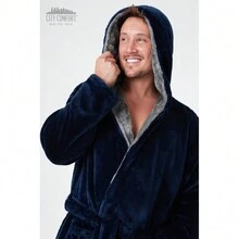 City Comfort Luxury Super Soft Dressing Gown Bathrobe - Navy Blue - View 2