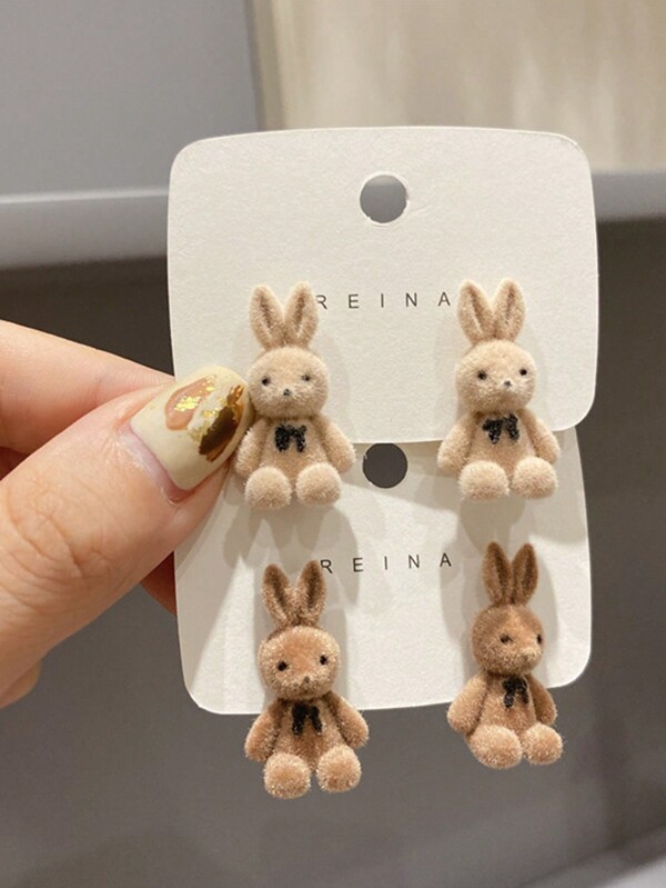 1 Pair Girl's Cute Plush Teddy Bear Earrings, Bunny Earrings Christmas Birthday Party Gift