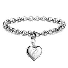 925 Sterling Silver Plated 26 Letter Women Men Chain Bracelet Charm Heart Cute Wedding Personalized Jewelry Lady Gift Party 20cm