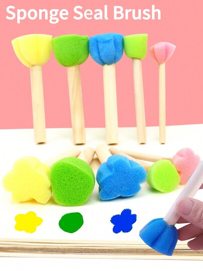 opeth Conjunto de carimbos de desenho animado com 5 peças de cabo de madeira para pintura de esponja, volta às aulas, material escolar