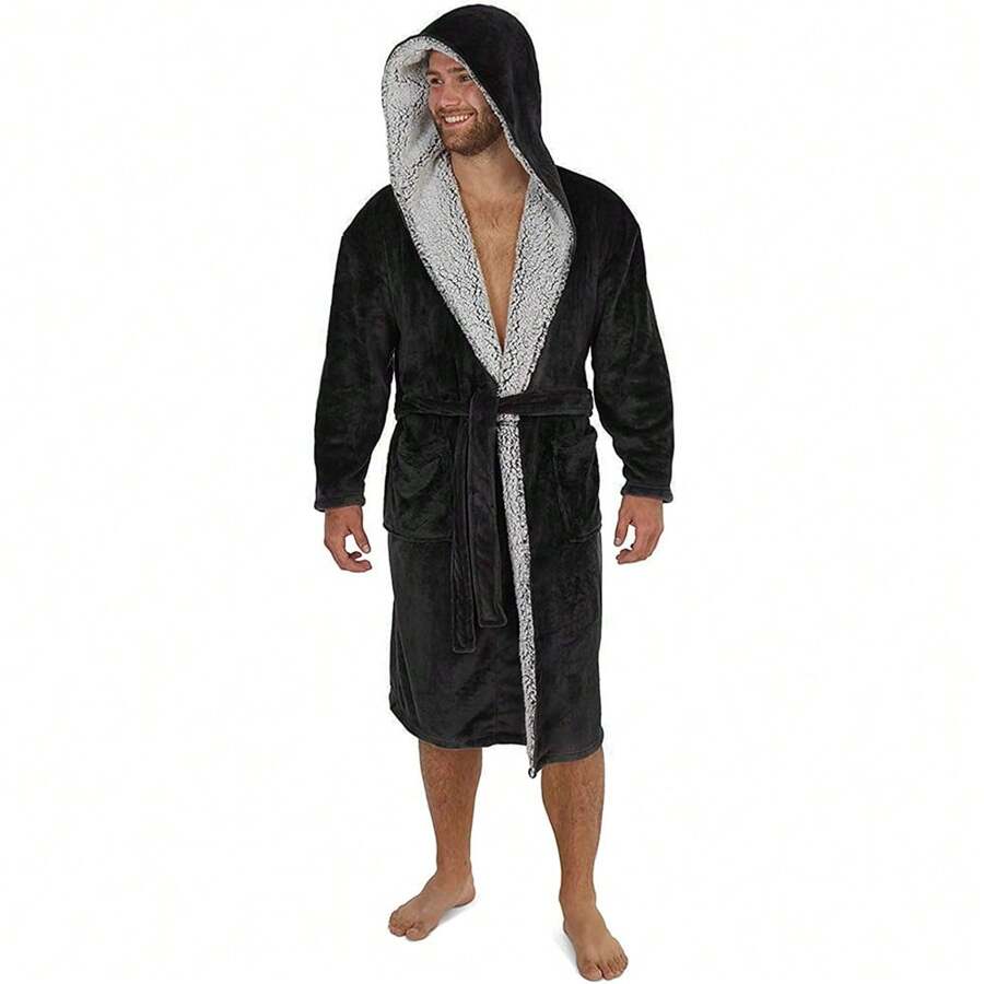 City Comfort Dressing Gown And Super Soft Hooded Fleece Robe Sizes M-2XL Warm Cosy Loungewear Nightwear - Black - View 1