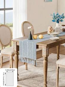 1 pezzo Tovaglia intrecciata in stile bohémien retrò, con nappe fatte a mano e frange annodate, disegno a righe avorio/verde/blu grigio/crema, adatta come copritavolo per caffè o pranzo o come copriletto, adatta per decorare tavoli da banco, matrimoni e festività di campagna,ageli per docciasposa.