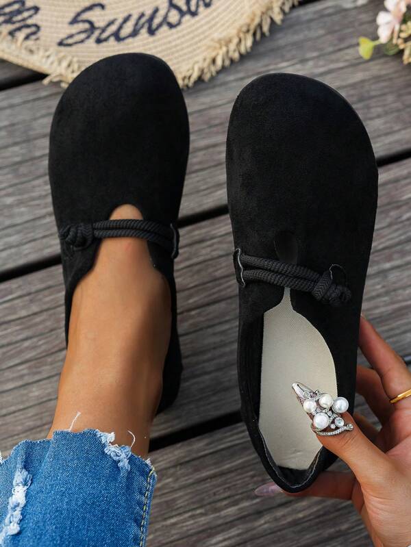 Women's Black Round Toe Suede Low Vamp Comfortable Soft Bottom Versatile Flat Loafers, Simple Casual Office Wear, Slip-On Big Size Boat Shoes, Outdoor Lightweight Anti-Slip Durable Maternity Shoes, Mother's Day Gift