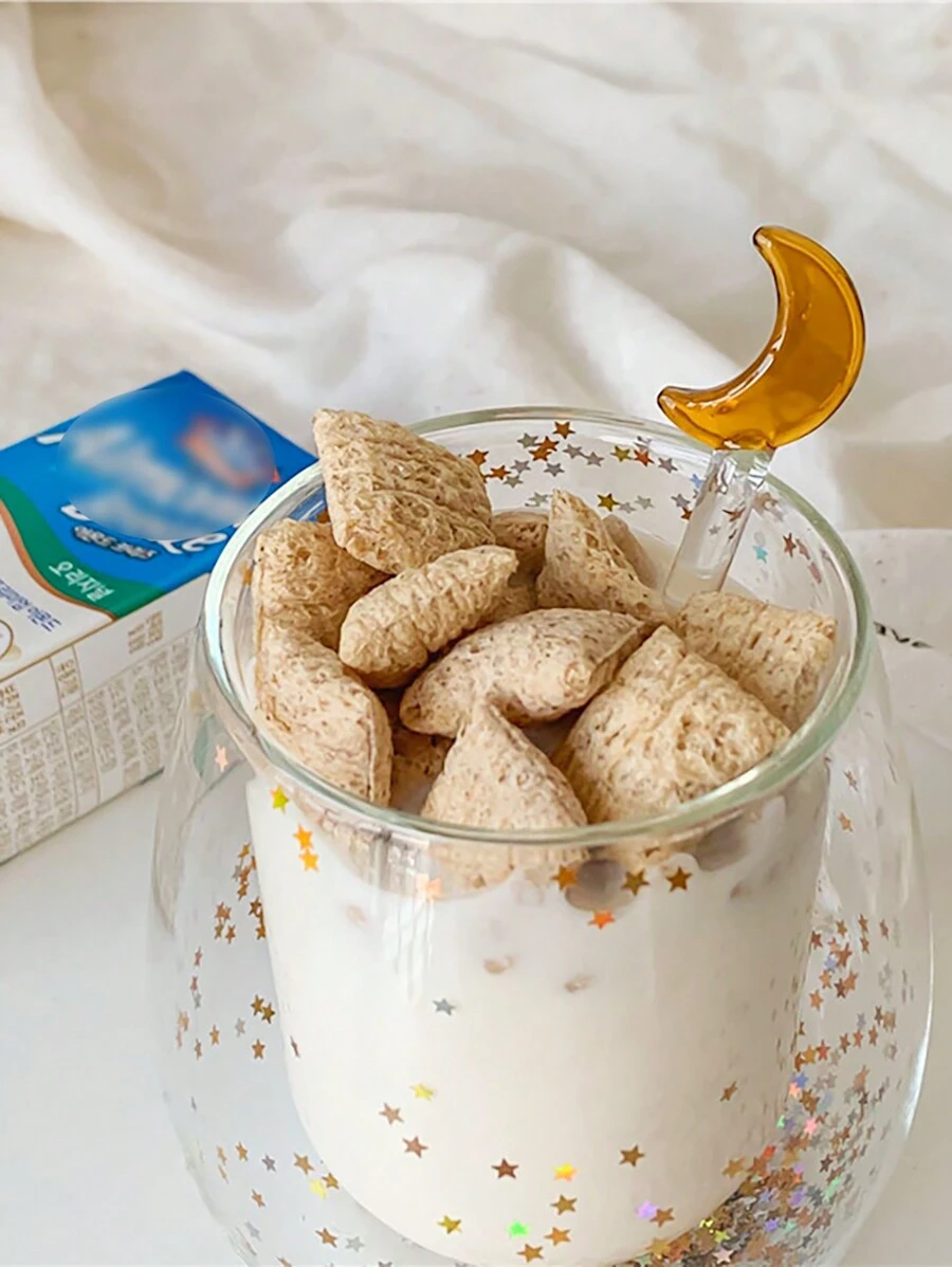 4 piezas Varillas agitadoras de vidrio, agitador con diseño de luna para mezclar bebidas, café, agua con miel, vuelta a clases con diseño de luna - Dorado - Ver 1