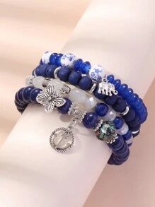 4 件套波西米亚风格蝴蝶水晶多层珠时尚手链，适合女孩 - 均碼 - 查看 5