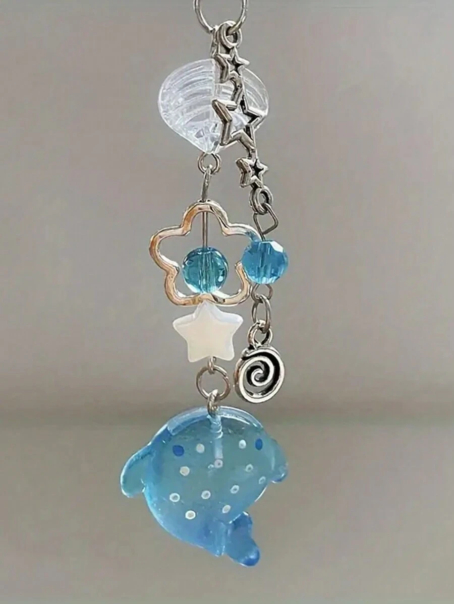 1 件可爱仿真鲨鱼串珠海洋生物手机吊坠