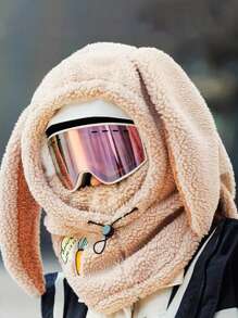 1pc Winter Warm Ski Helmet Cover, Soft Fleece Ski Hat Scarf, Cute Rabbit Ear Decor Helmet Cover - Helmet Hood - View 9