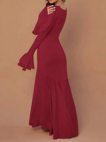 Vestito a maniche lunghe con volant in vita, da donna, per l'autunno