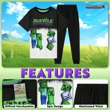 Minecraft Pyjama Set Lounge Wear Long Top T-Shirt And Bottoms PJ 5-14 Years Gift - Black - View 3