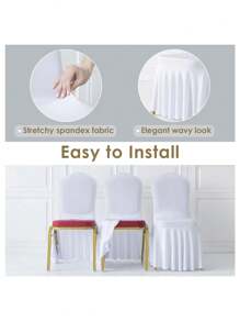 1/6/12pcs Premium Stretch Spandex Chair Cover With Skirt - Elastic, Detachable, Pleated Skirt Chair Cover Hotel Universal Wedding Banquet Stretchy Chair Cover Conference Wedding Stool Cover, Washable And Protective - Perfect For Hotels, Weddings, Parties And Home Decor - White - View 5