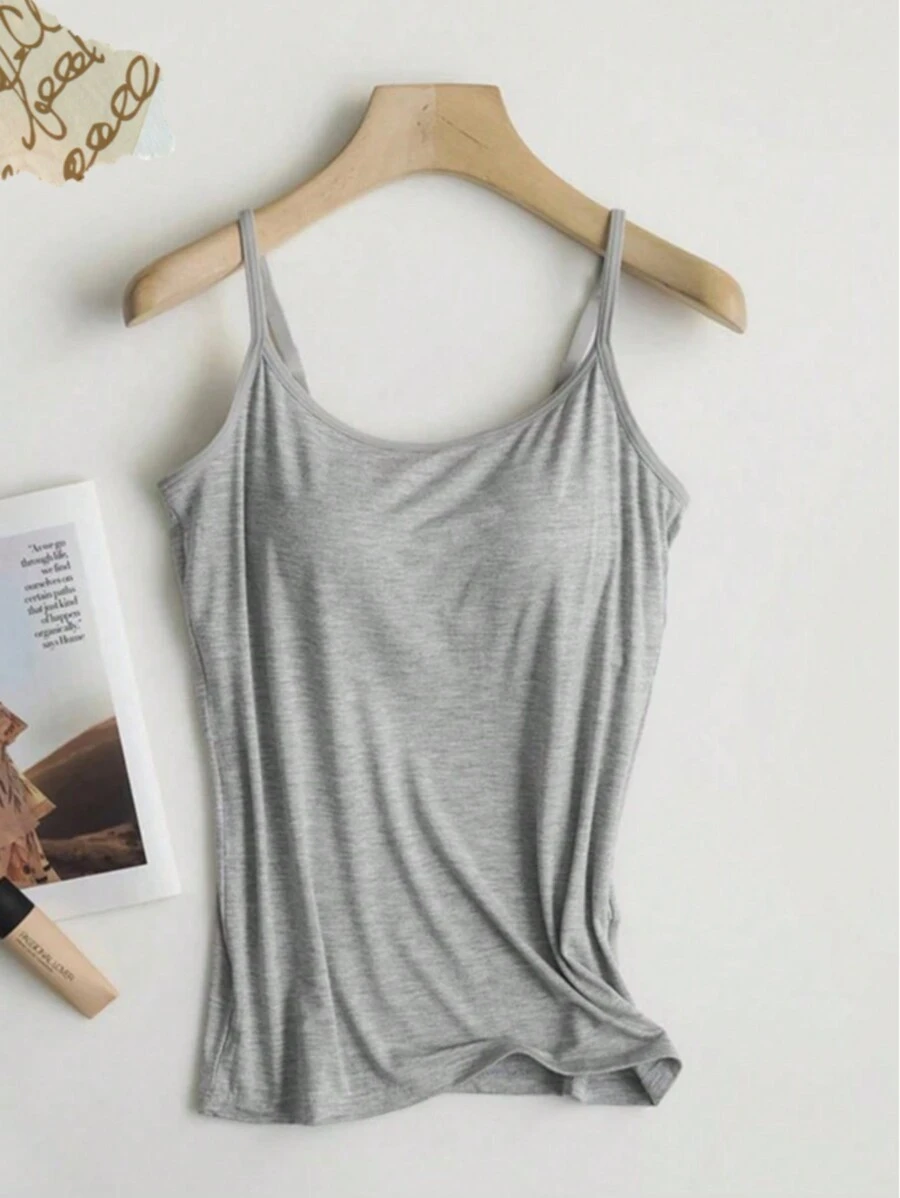 Women's Strappy Tank Top, Plain Basic Blouse Strappy Blouse, Plain Basic Tank Top - Grey - View 1