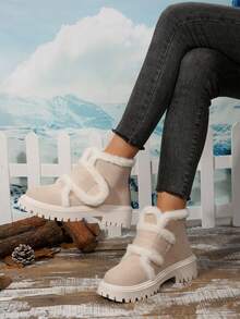 Botas de neve femininas com, espessadas, quentes, confortáveis, versáteis, casuais, esportivas, de natal, com cadarço, botas de tornozelo