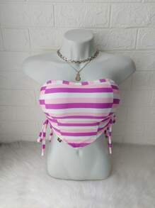 Women's Cropped Top With Band And Tie With Suplex Cup Strapless Blogueirinha One Size - Fits Sizes 36 To 42 - 紫紅色與玫瑰色 - 查看 1