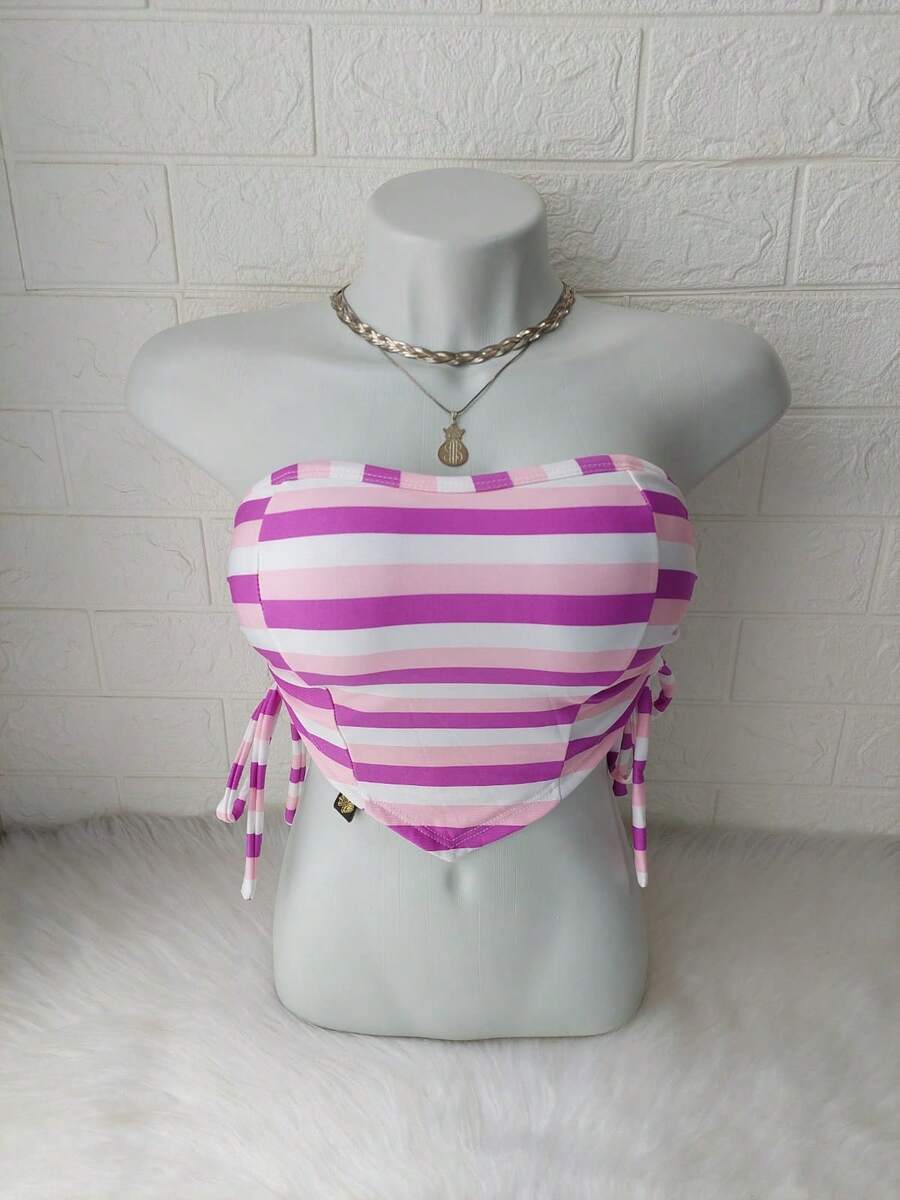 Women's Cropped Top With Band And Tie With Suplex Cup Strapless Blogueirinha One Size - Fits Sizes 36 To 42 - 紫紅色與玫瑰色 - 查看 1
