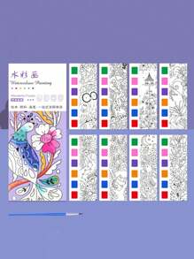 1set Children's Watercolor Coloring Book, Student Coloring And Drawing Book, Drawing And Coloring Paper, With Built-In Watercolor Paint Pens, Halloween, Thanksgiving And Christmas Gift Easter Gift,Back To School