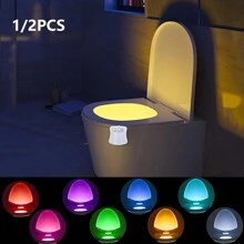 1pc/2pcs Motion Sensor Toilet Night Light, 8-Color Changing LED Illumination, Suitable For Nursery Bathroom Toilet, Smart Sensor Lamp, Cool And Interesting Night Light For Teens, Girls, Boy And Girl Gift