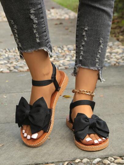 Moda feminina Bowknot Beach Resort Casual Sandálias, Leve Sola Plana Verão Praia Sapatos Dia dos Namorados
