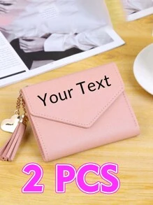1/2/5pcs Personalized Heart-Shaped Tassel Wallet - Customized Text Women's Card Holder & ID Sleeve, Perfect Gift For Girlfriend - Multicolor - View 32