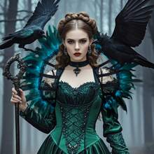 1 件哥特式蕾丝立领巴洛克风格立领女王领带羽毛维多利亚时代万圣节吸血鬼服装 - 彩色 - 查看 5