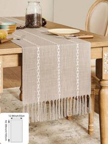 1 pezzo Tovaglia intrecciata in stile bohémien retrò, con nappe fatte a mano e frange annodate, disegno a righe avorio/verde/blu grigio/crema, adatta come copritavolo per caffè o pranzo o come copriletto, adatta per decorare tavoli da banco, matrimoni e festività di campagna,ageli per docciasposa.