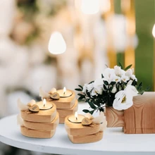 1pc Wooden Heart-Shaped Candle Holder, Gift For Weddings, Anniversaries, Thanksgiving, Valentine's Day, Comes With Dried Flowers