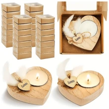 1pc Wooden Heart-Shaped Candle Holder, Gift For Weddings, Anniversaries, Thanksgiving, Valentine's Day, Comes With Dried Flowers
