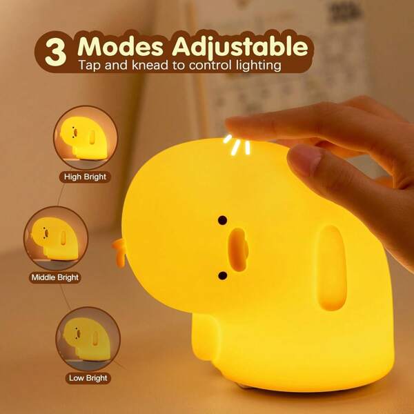 PETALOVE Luce notturna PETALOVE, carino anatroccolo ricaricabile LED, lampada in silicone morbido, lampada da comodino a forma di cartone animale, decorazione per casa e camera da letto, regalo di compleanno