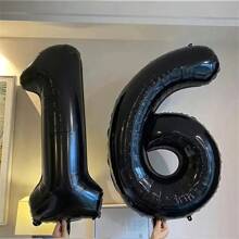 32英寸黑色数字气球，适用于生日和周年纪念日，通用庆祝派对用品铝箔材料，拍照道具，室内和房间装饰 - 黑色 - 查看 9
