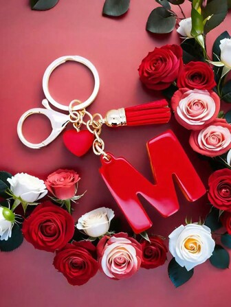 1 件情人节心形流苏字母钥匙扣钥匙圈，时尚饰品配饰，女性礼物，新年节日，浪漫情人节礼物