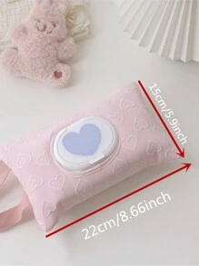 1pc Heart-Shaped Large Capacity Pull-Out Tissue Holder For Car, Wet Wipes Case, Portable Handbag Style Tissue Dispenser