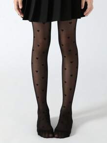 1 Par de Meia-calça Infantil: Meia-calça Preta Sem Costura com Laçada em Coração e Trama Antihook, Ultra Fina e Respirável, Macia, Estilosa e na Moda para Uso Diário ou Como Presente em Ocasiões Especiais