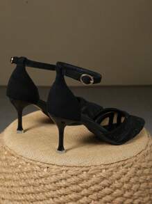 Hollow Point Toe Stiletto High Heel Pumps With Ankle Strap For Women - Black - View 6