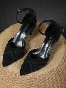 Hollow Point Toe Stiletto High Heel Pumps With Ankle Strap For Women - Black - View 4