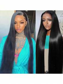 36inch Human Hair Wig 180% Bone Straight Human Hair Wig Natural Straight Lace Front Wig Human Hair Glueless Wig 13*4 Transparent Lace Straight Wig For Daily Wear Straight Lace Frontal Wig With #1B Full Baby Hair 6-36inch