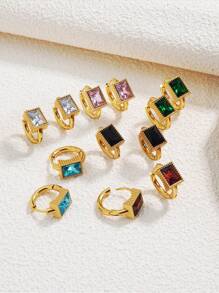 1 Par de Brincos de Argola de Aço Inoxidável Luxuosos e Elegantes com Decoração Cúbica de Zircônia Quadrada e Vidro, Adequado para Mulheres Usarem em Eventos Formais ou Looks da Moda, Também um Ótimo Presente para Ela