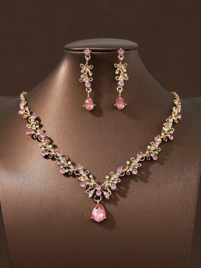 3pcs Women's Bridal Wedding Necklace Earrings Jewelry Set, Elegant Accessories For Wedding And Party