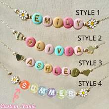 Girl Beads Name Necklace, Kids Name Necklace, 14K Gold Filled Name Necklace, Custom Name Necklace, Personalized Heart Necklace