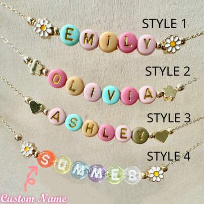 Girl Beads Name Necklace, Kids Name Necklace, 14K Gold Filled Name Necklace, Custom Name Necklace, Personalized Heart Necklace,Multi-Functional,Ornamental,Letter,Stylish,Modern,Colorful,Cute,Adorable,Casual,Custom,Personalised,Unique,Customized,Ideal Gifts For Him,Ideal Gifts For Her