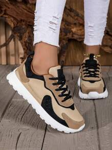 Women's Colorblock Casual Sports Sneakers, Lace-Up Soft Sole Thick Bottom Casual Shoes, Low-Top Comfortable Walking Shoes