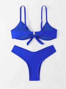 WD VEST Tie Detail Bikini Set With Adjustable Waist 2024 XX529 - 寶藍色 - 查看 2