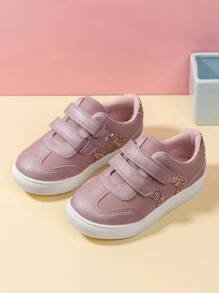 儿童/青少年软皮滑板鞋，防滑轻便运动鞋，春秋季时尚休闲帆布鞋，适合小女孩和小男孩，软底水钻亮片鞋 - 粉色 - 查看 6