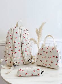 一套时尚碎花双肩包，防水书包带铅笔盒，时尚学生双肩包带铅笔盒，返校必备，大学书包，大学必备 - 彩色 - 查看 5