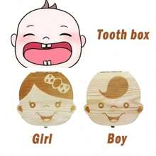 1pc Baby Tooth Box Spanish/Dutch/French/German Wooden Kids Milk Teeth Organizer Storage Boys Girls Baby Souvenirs Gifts Keepsakes - Beige - View 1