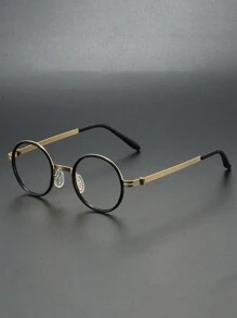 1 件装男士复古金属圆框时尚透明镜片眼镜，适合时尚装扮、电脑使用、游戏、日常佩戴 - 彩色 - 查看 2