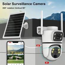 1pc Solar Powered Dual-Lens Outdoor Camera, 4MP (2MP+2MP) Dual Lens/Dual View Smart HD Monitoring Camera, 2.4G Wireless WiFi Connection, 360° Rotation, Two-Way Audio, Motion Detection, Alarm, Night Vision, Solar-Powered For Outdoor/Yard Use - Multicolor - View 3