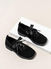 1 双纯色复古硬币设计系带儿童平底鞋 - 黑色 - 查看 3