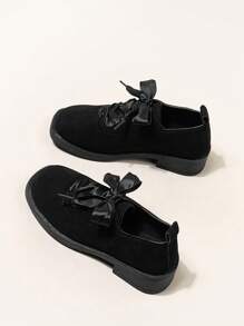 1 双纯色复古硬币设计系带儿童平底鞋 - 黑色 - 查看 6